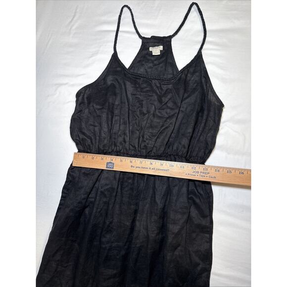 J Crew Beach Cover Up Maxi Dress 100% Linen Black Elastic Waist Womens Small EUC - Picture 10 of 16